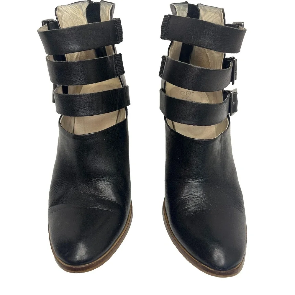 Seychelles Haywire Booties Black Leather Buckle Zip Stacked Heel Womens Size 8.5